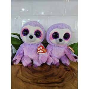SET OF 2 BEANIIE BOOS‎ T -DREAMY Sloth 2019 Bday June 3rd Purples Pinks Sparkle